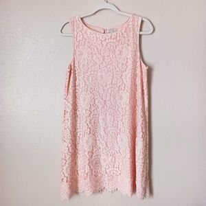 Max Studio Pink Lace Floral Sleeveless Shift Mini Dress Small Peach